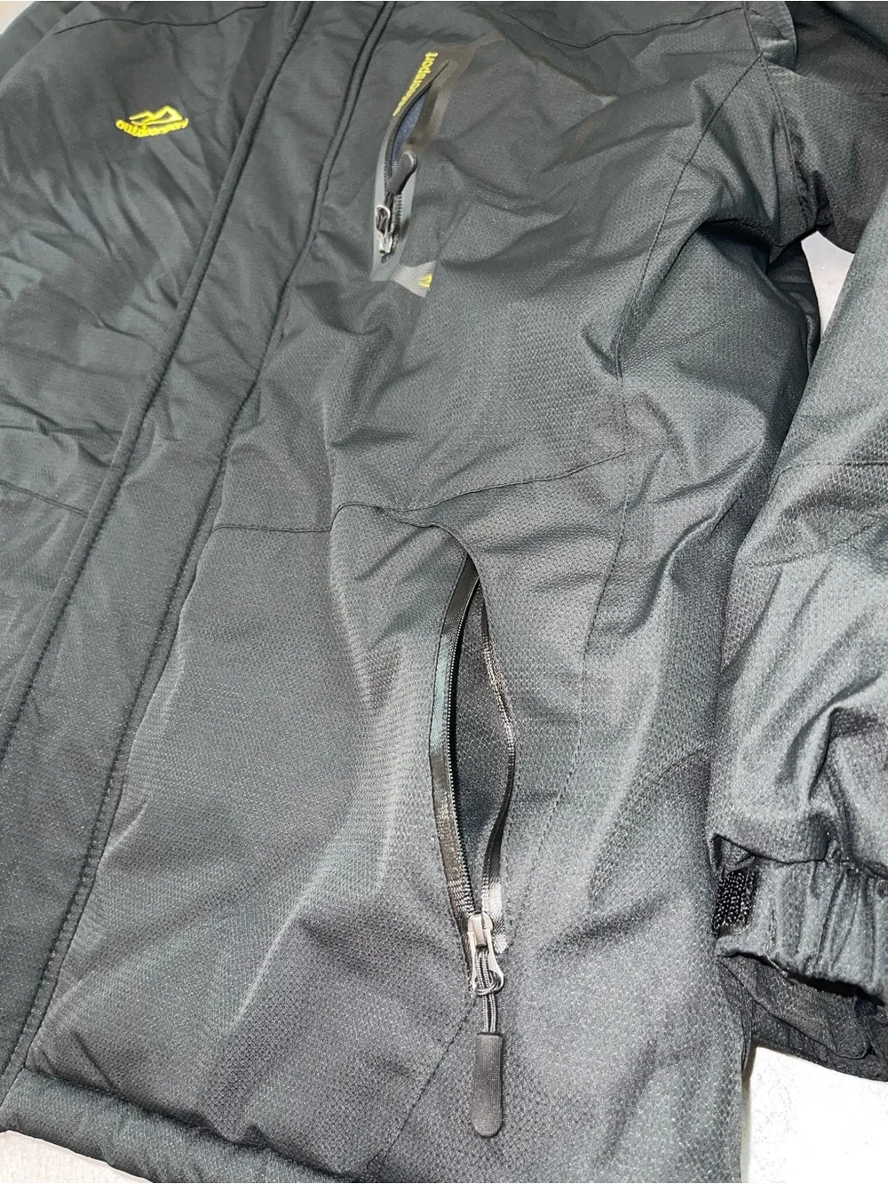 Outdoor Jacket Men's Black Hooded Full Zip Fleece Lined Water-Resistant SizM 186